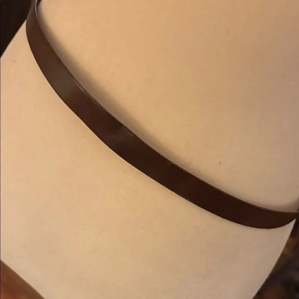 Vintage Brown Leather Belt with Cowboy Hat Belt Buckle